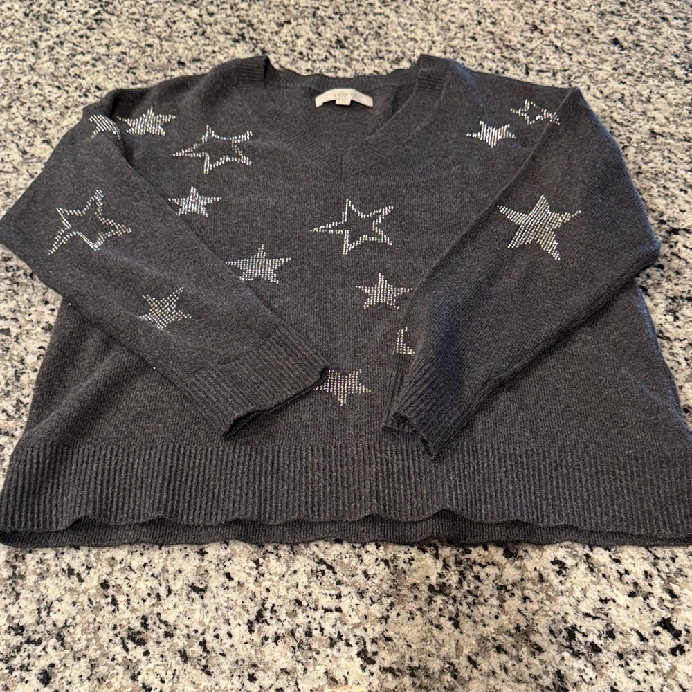 LOFT V-Neck Tunic Sweater with Metallic Stars